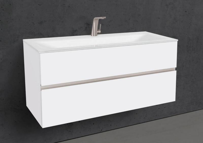 Intarbad Badmöbel-Set Badmöbel Set Saphir 120 cm Glaswaschtisch Optiwhite & Unterschrank von Intarbad
