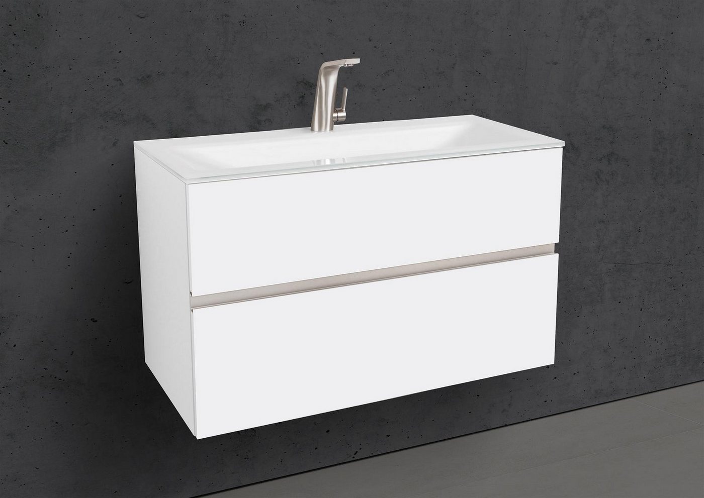 Intarbad Badmöbel-Set Badmöbel Set Saphir 90 cm Glaswaschtisch Optiwhite & Unterschrank Intarbad Badmöbel-Set Badmöbel Set Saphir 90 cm Glaswaschtisch Optiwhite & Unterschrank von Intarbad