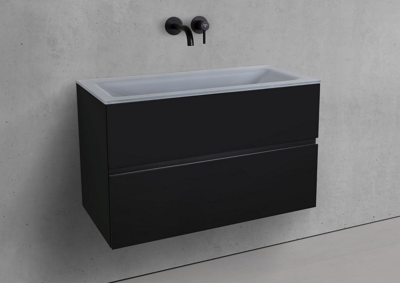 Intarbad Badmöbel-Set Badmöbel Set Saphir 90 cm Glaswaschtisch Optiwhite & Unterschrank Intarbad Badmöbel-Set Badmöbel Set Saphir 90 cm Glaswaschtisch Optiwhite & Unterschrank von Intarbad