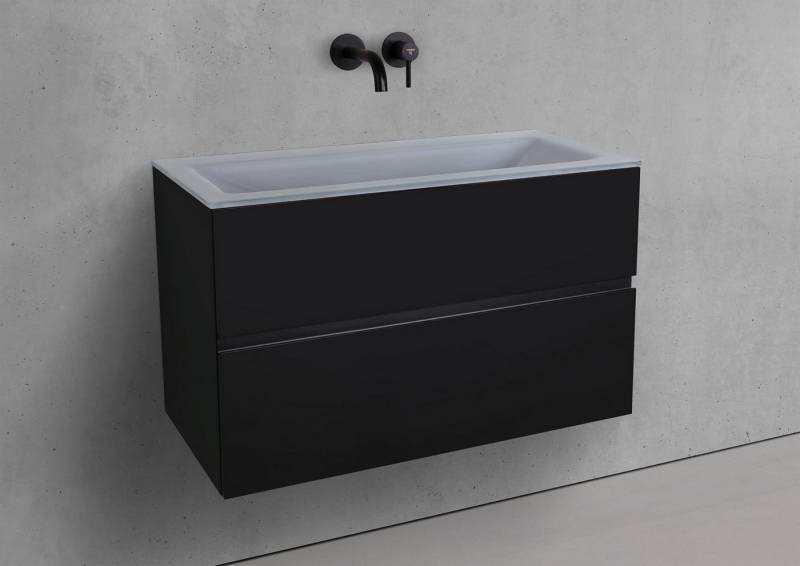 Intarbad Badmöbel-Set Badmöbel Set Saphir 90 cm Glaswaschtisch Optiwhite & Unterschrank von Intarbad