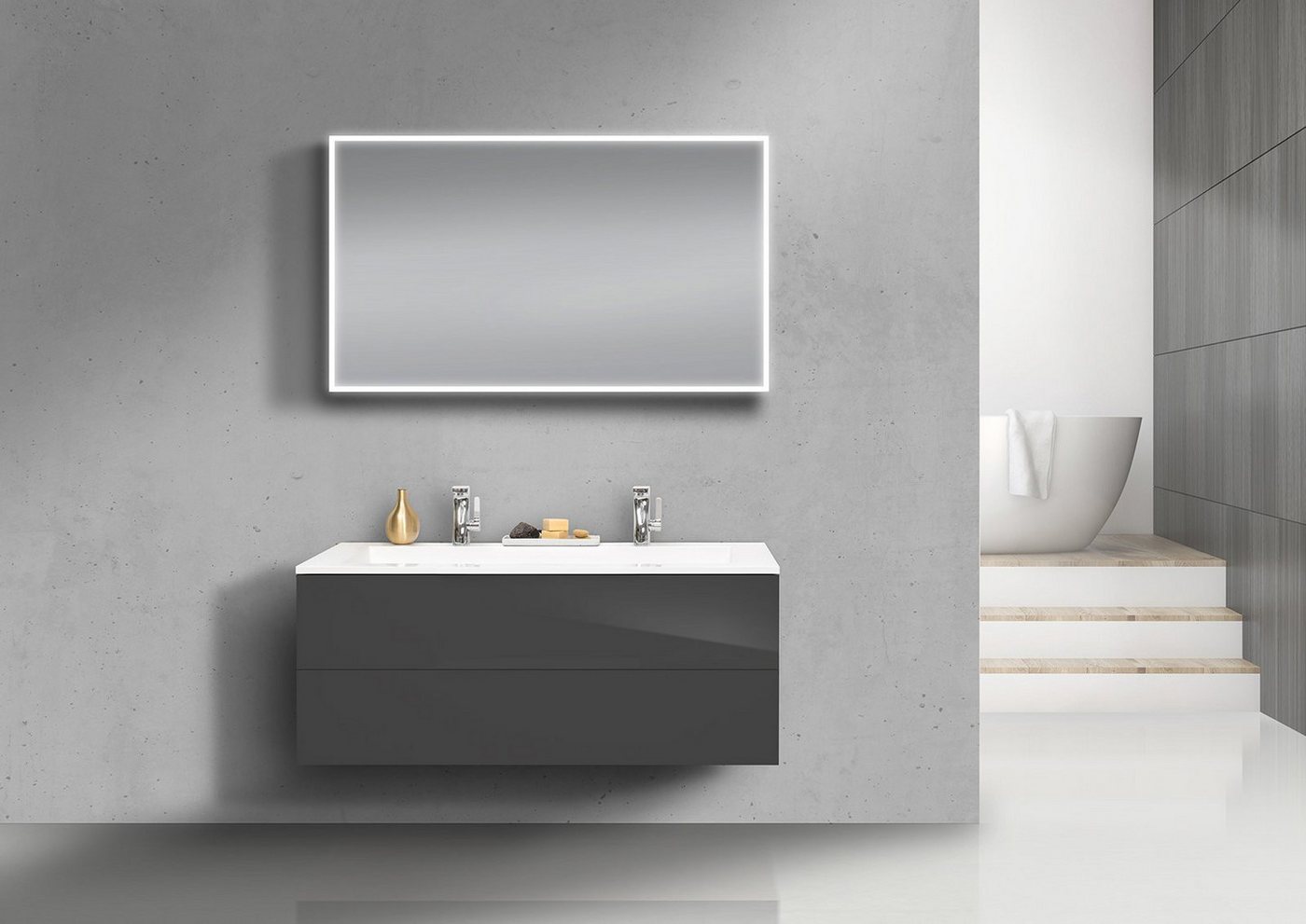 Intarbad Badmöbel-Set Badmöbel Set grifflos Doppelwaschtisch 120 cm, Unterschrank mit Led Intarbad Badmöbel-Set Badmöbel Set grifflos Doppelwaschtisch 120 cm, Unterschrank mit Led von Intarbad