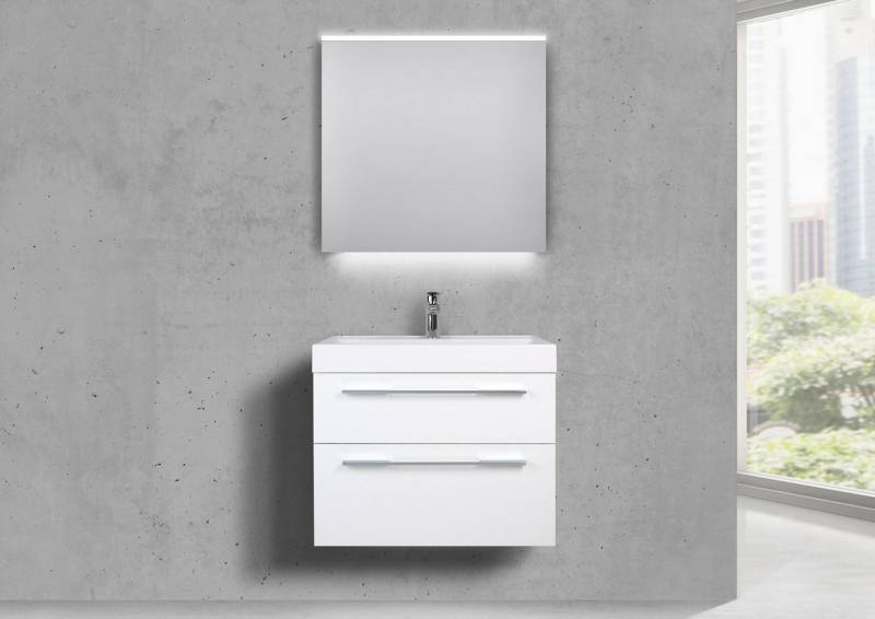 Intarbad Badmöbel-Set Design Badmöbel 70 cm Waschtisch mit Unterschrank und Lichtspiegel LED von Intarbad