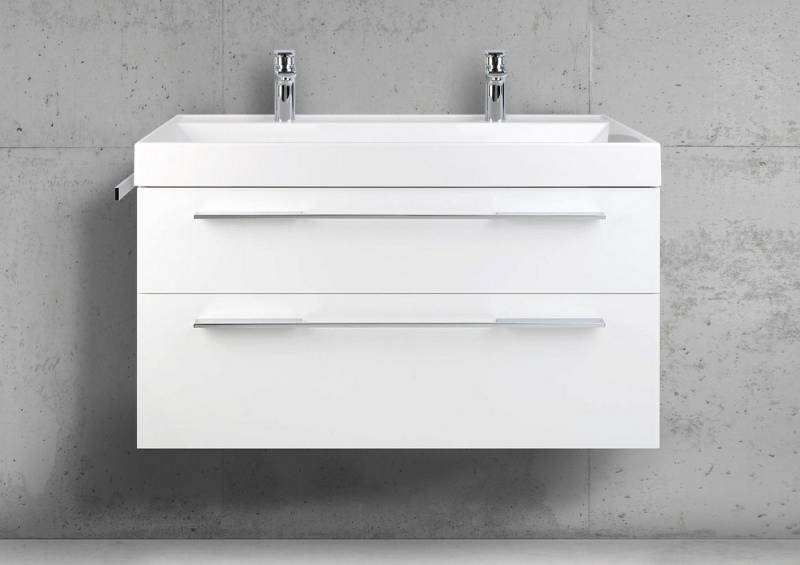 Intarbad Badmöbel-Set Badmöbel Set 100 cm Doppelwaschbecken mit Unterschrank, Waschtisch von Intarbad