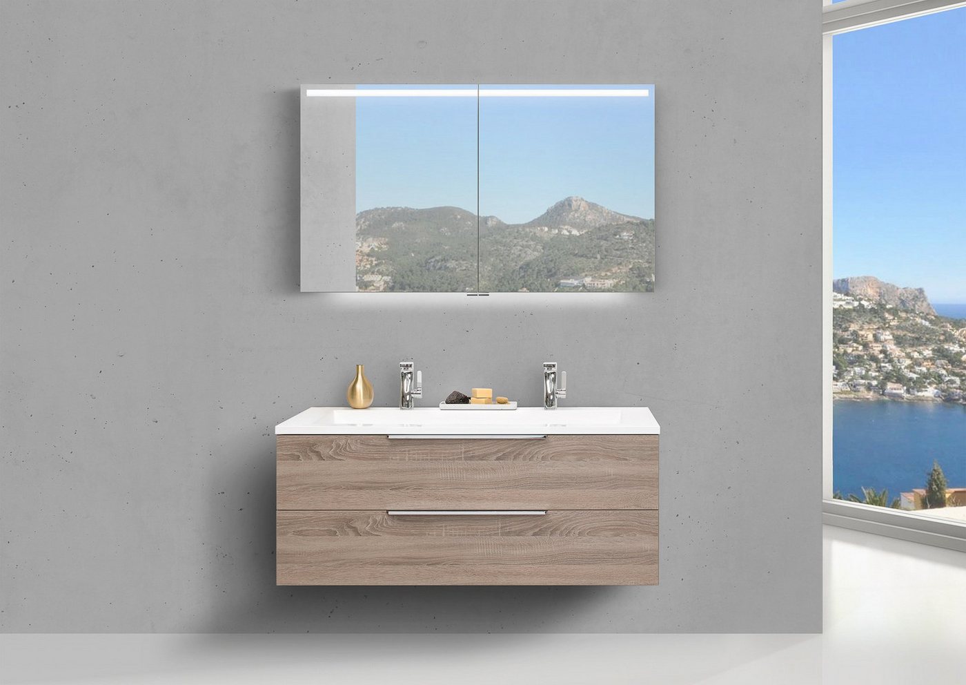 Intarbad Badmöbel-Set Intarbad Cubo 1200 Doppelwaschbecken mit Unterschrank und Led von Intarbad