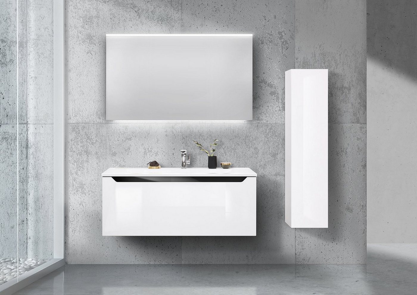 Intarbad Badmöbel-Set Badmöbel Set MONZA 120cm Waschtisch, Led Spiegel und Seitenschrank Intarbad Badmöbel-Set Badmöbel Set MONZA 120cm Waschtisch, Led Spiegel und Seitenschrank von Intarbad