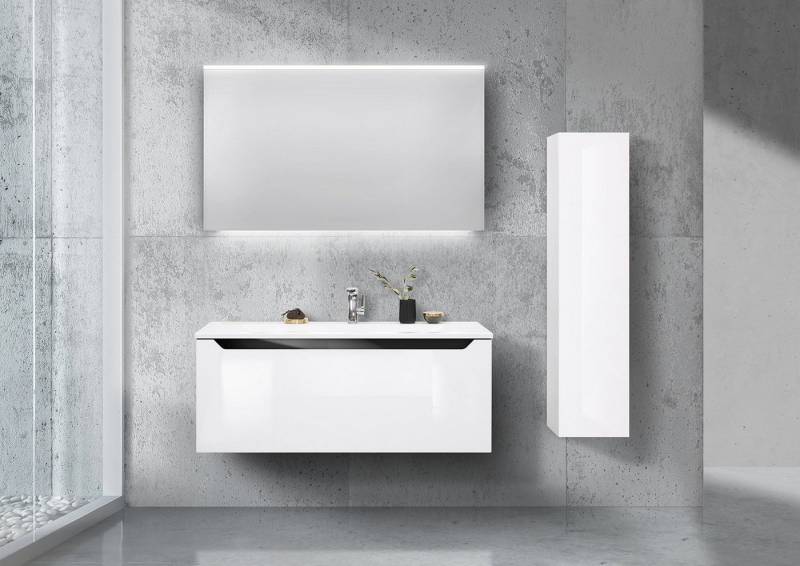 Intarbad Badmöbel-Set Badmöbel Set MONZA 120cm Waschtisch, Led Spiegel und Seitenschrank von Intarbad