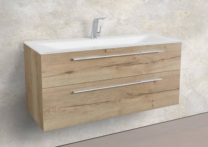 Intarbad Badmöbel-Set Saphir - Badmöbelset 120 cm mit Glaswaschbecken (Einzel) und von Intarbad