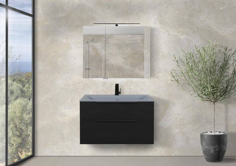 Intarbad Badmöbel-Set Saphir - Badmöbelset 90 cm mit Glaswaschbecken, Unterschrank und von Intarbad