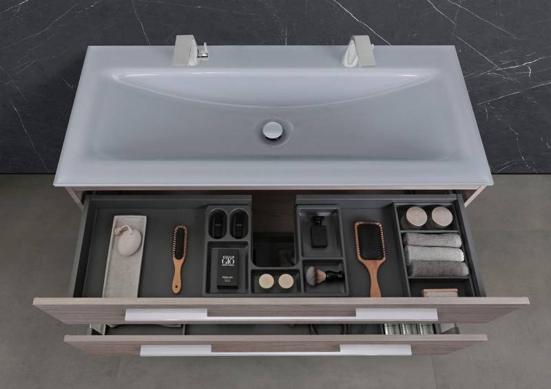 Intarbad Badmöbel-Set Saphir - Badmöbelset 120 cm mit Glaswaschtisch (Doppel) und von Intarbad