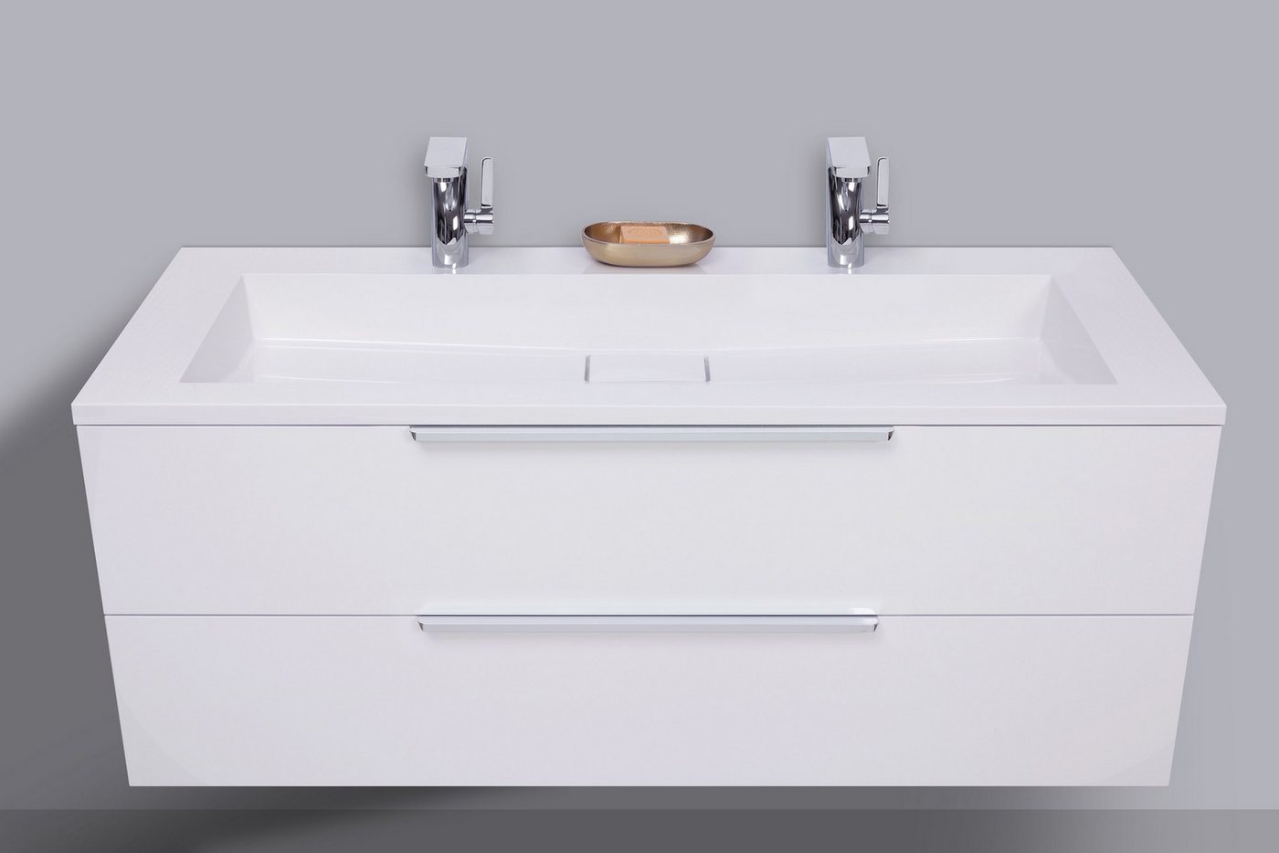 Intarbad Badmöbel-Set Badmöbel Cubo 120 cm Doppelwaschtisch mit Unterschrank, Made in Intarbad Badmöbel-Set Badmöbel Cubo 120 cm Doppelwaschtisch mit Unterschrank, Made in von Intarbad