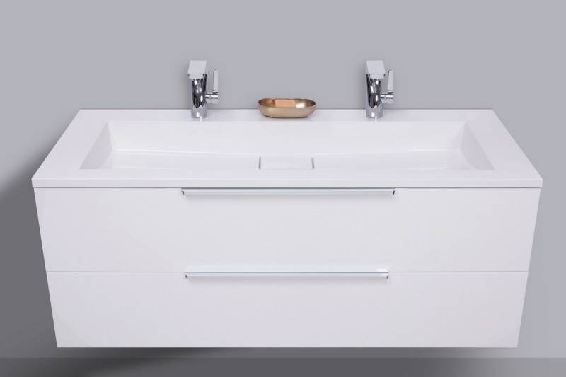Intarbad Badmöbel-Set Badmöbel Cubo 120 cm Doppelwaschtisch mit Unterschrank, Made in von Intarbad