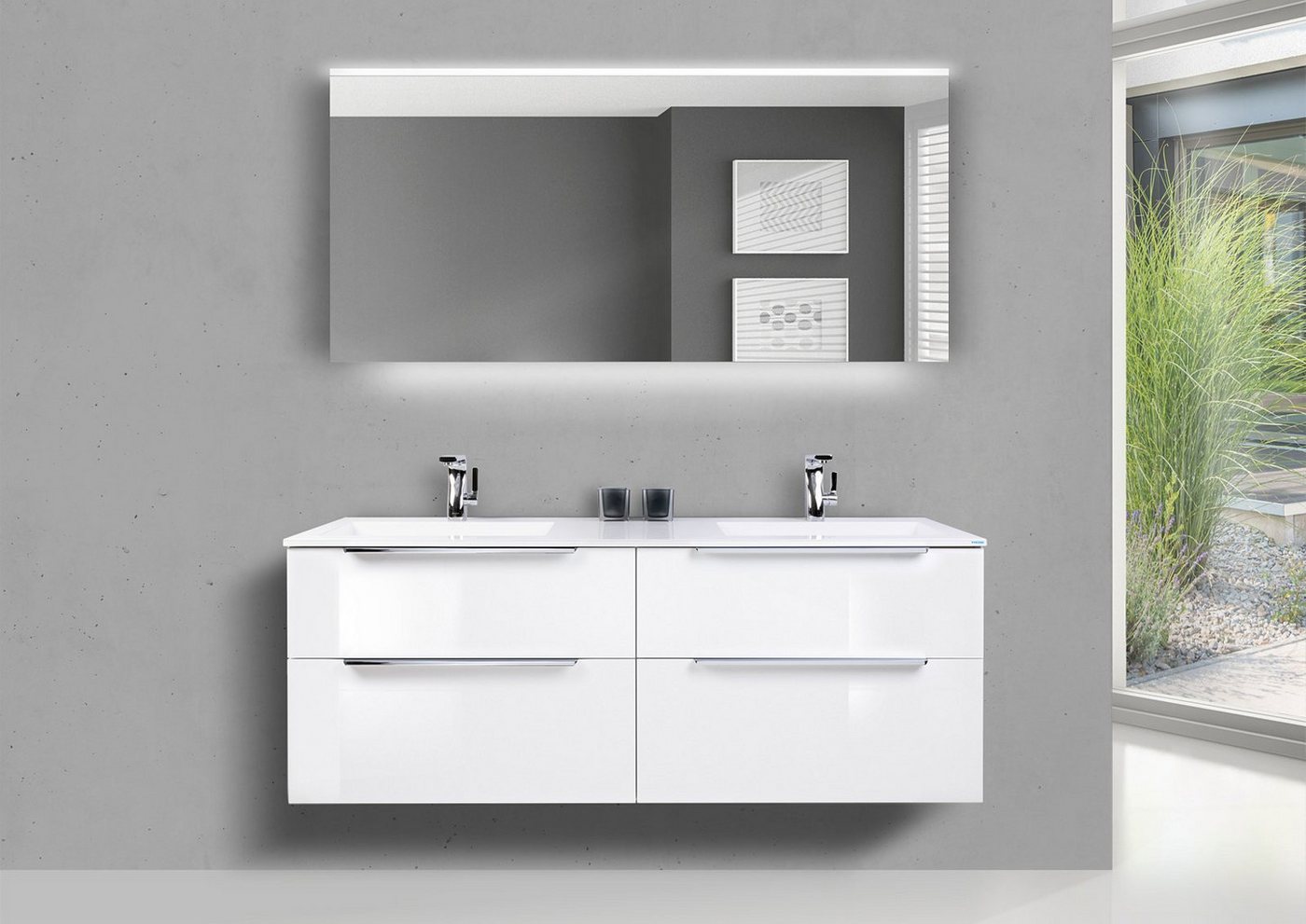 Intarbad Badmöbel-Set Doppelwaschbecken Evermite 150 cm mit Unterschrank, Badmöbel SKY von Intarbad