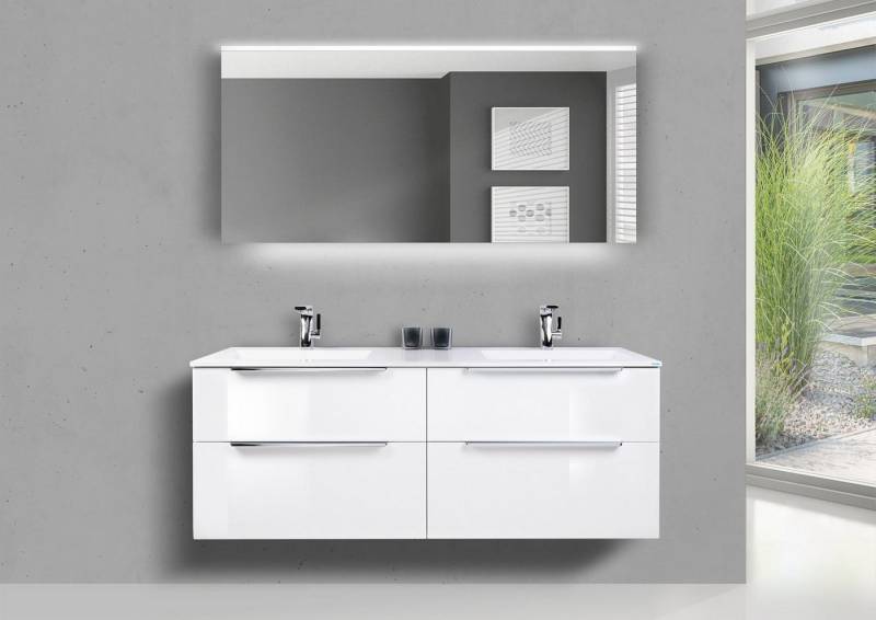 Intarbad Badmöbel-Set Doppelwaschbecken Evermite 150 cm mit Unterschrank, Badmöbel SKY von Intarbad