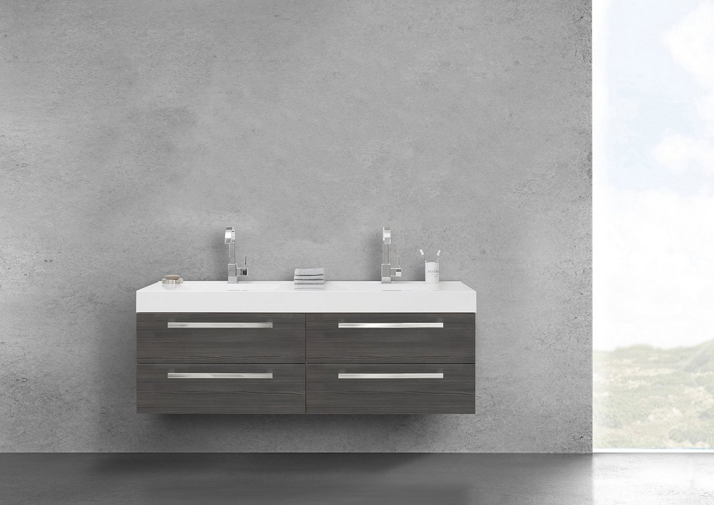 Intarbad Badmöbel-Set Doppelwaschtisch 160 cm mit Unterschrank, Evermite Waschtisch, 4 Intarbad Badmöbel-Set Doppelwaschtisch 160 cm mit Unterschrank, Evermite Waschtisch, 4 von Intarbad
