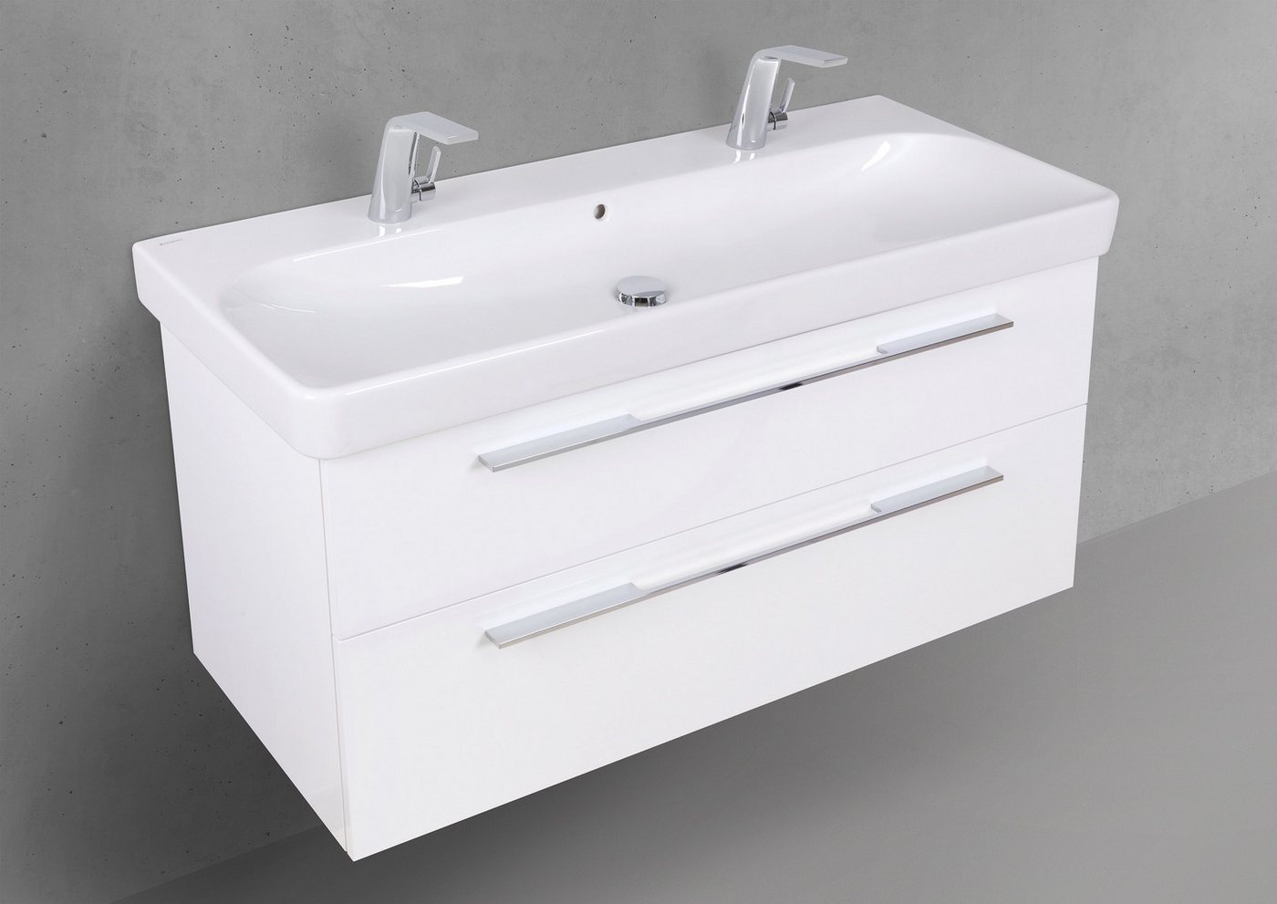 Intarbad Badmöbel-Set Badmöbelset Shape 120 cm inkl. Geberit Smyle Square Doppelwaschtisch von Intarbad