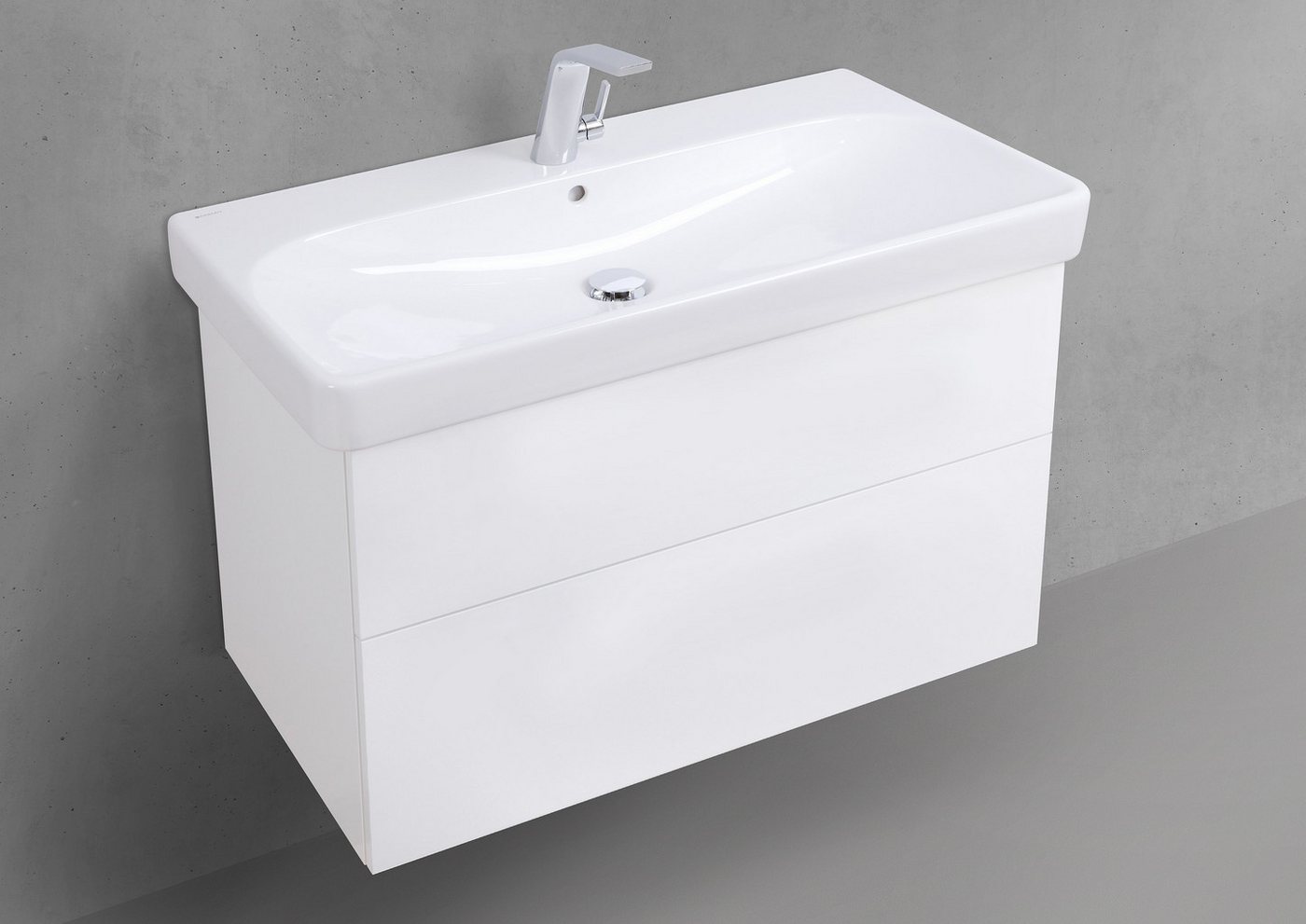 Intarbad Badmöbel-Set Badmöbelset Shape 90 cm inkl. Geberit Smyle Square Waschtisch mit von Intarbad