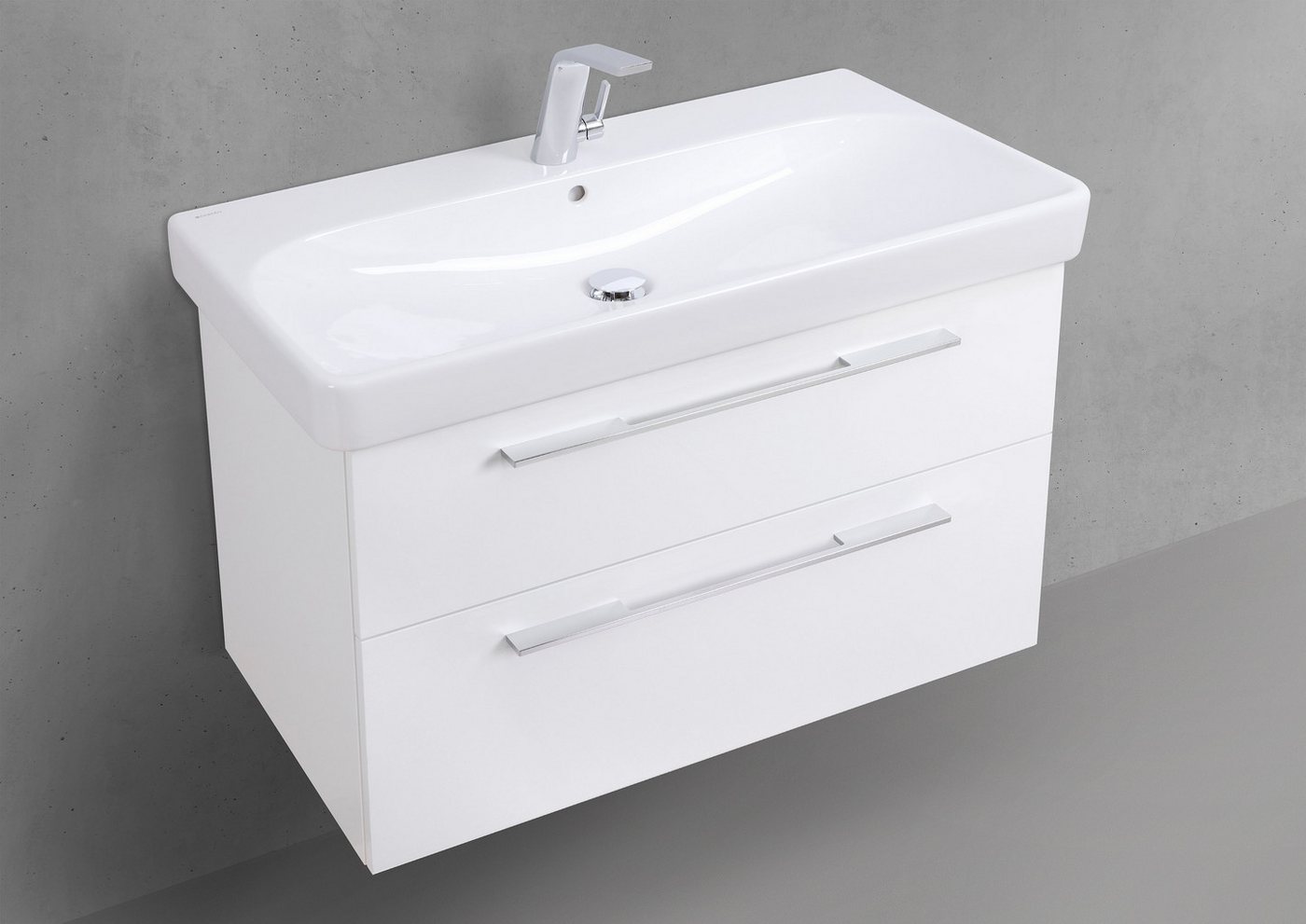 Intarbad Badmöbel-Set Badmöbelset Shape 90 cm inkl. Geberit Smyle Square Waschtisch mit von Intarbad