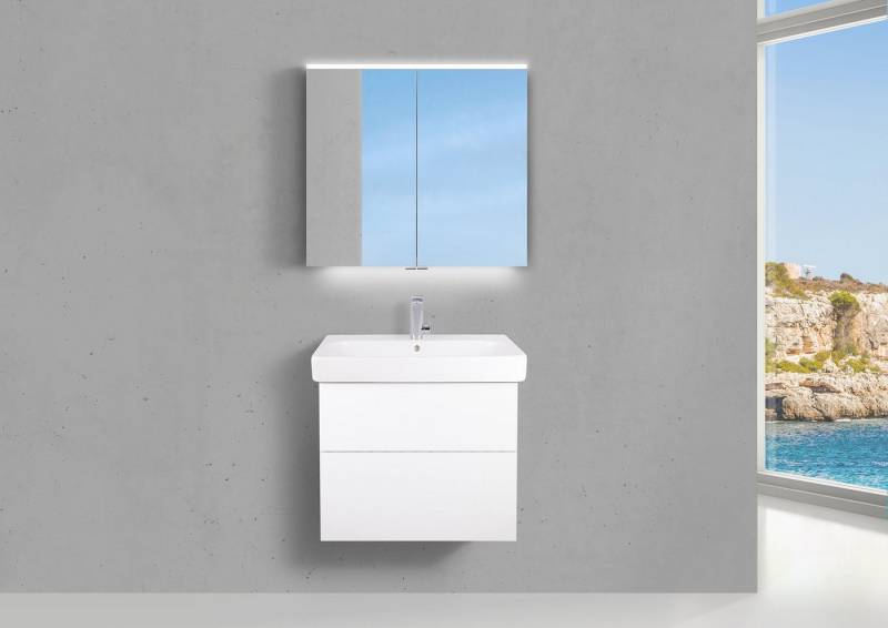 Intarbad Badmöbel-Set Badset Shape, Geberit Smyle Square WT 75 cm, Unterschrank grifflos und von Intarbad