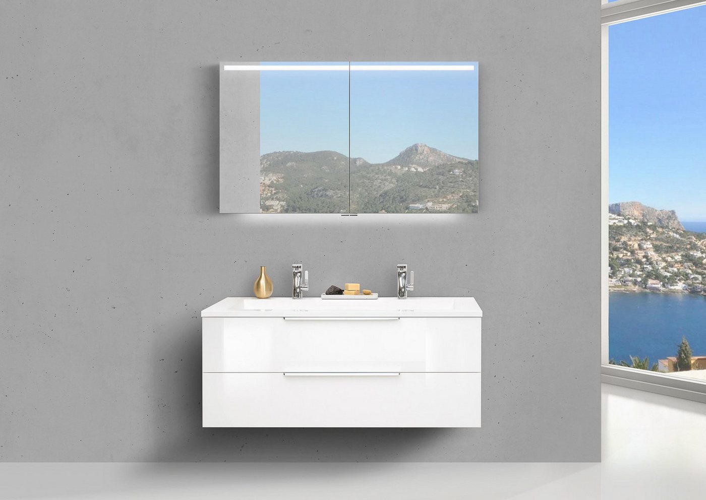 Intarbad Badmöbel-Set Design Badmöbel Cubo 120 cm Doppelwaschtisch weiß hochglanz, mit Intarbad Badmöbel-Set Design Badmöbel Cubo 120 cm Doppelwaschtisch weiß hochglanz, mit von Intarbad