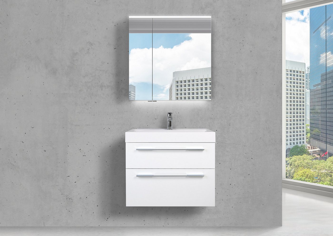 Intarbad Badmöbel-Set Design Badmöbel Set 70 cm, mit Spiegelschrank Multi LED doppelt von Intarbad
