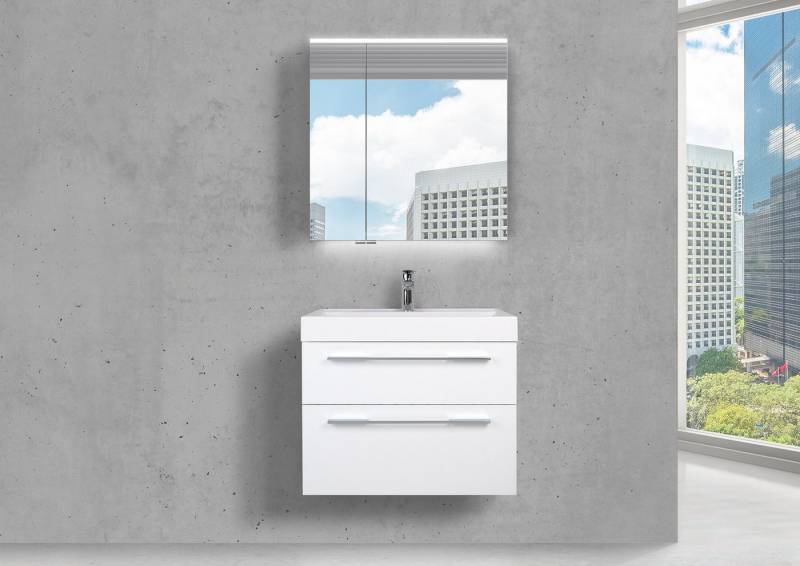 Intarbad Badmöbel-Set Design Badmöbel Set 70 cm, mit Spiegelschrank Multi LED doppelt von Intarbad