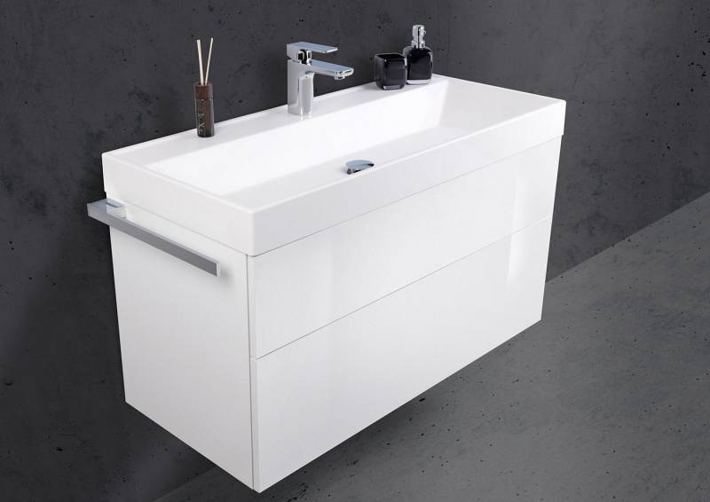 Intarbad Badmöbel-Set Design Badmöbel Set grifflos 100 cm Waschbecken Evermite mit von Intarbad