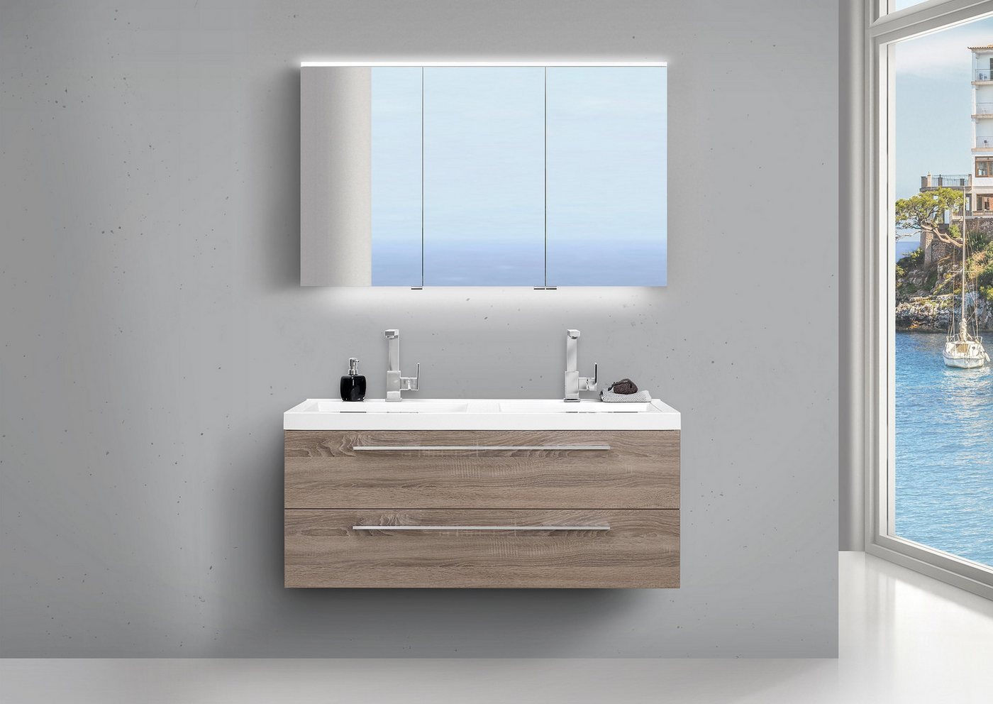 Intarbad Badmöbel-Set Design Doppelwaschtisch Bad Set Trüffel und LED Spiegelschrank doppelt Intarbad Badmöbel-Set Design Doppelwaschtisch Bad Set Trüffel und LED Spiegelschrank doppelt von Intarbad
