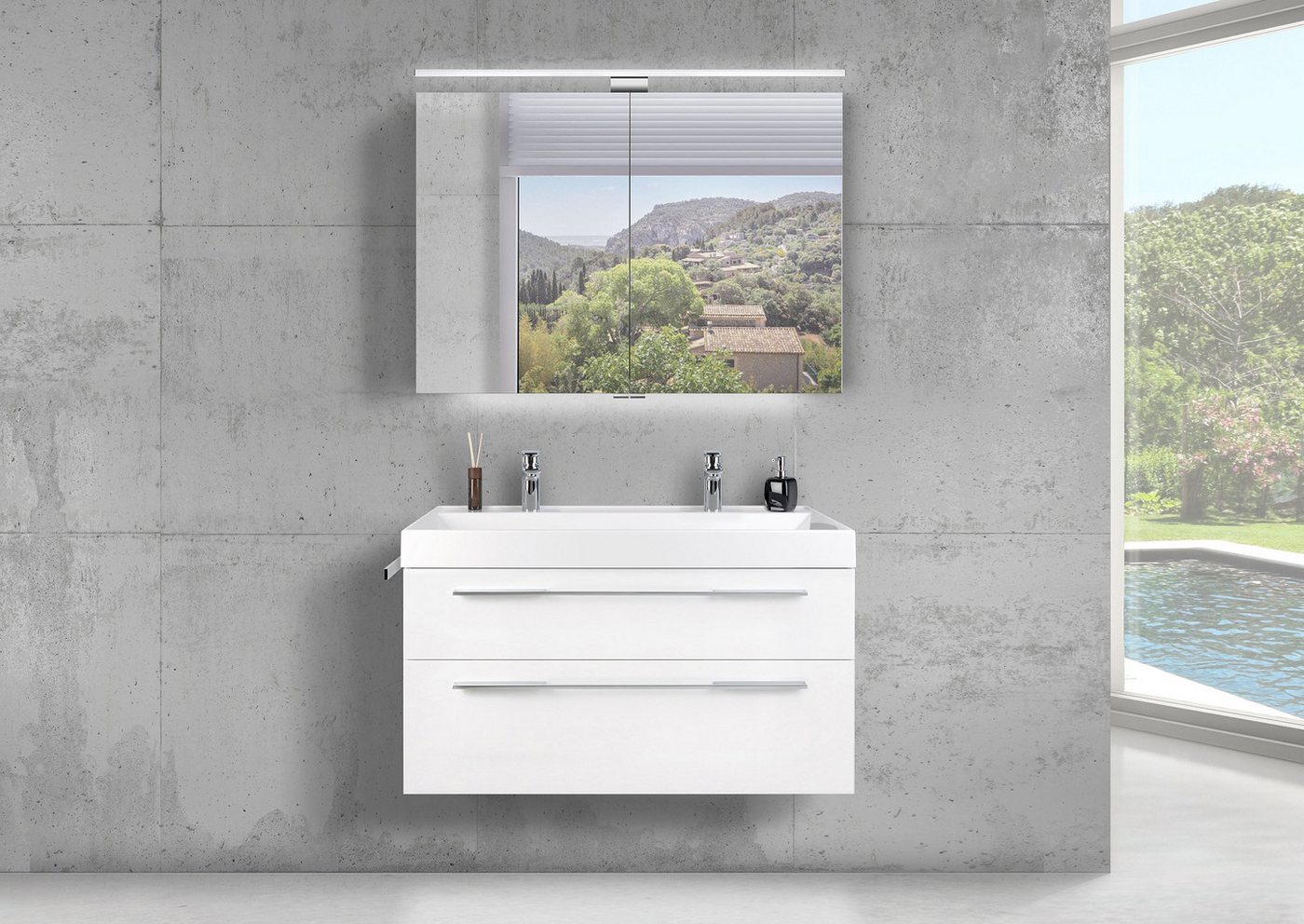 Intarbad Badmöbel-Set Doppelwaschtisch 100 cm Badmöbel Set BELLA, mit MULTI Light LED Intarbad Badmöbel-Set Doppelwaschtisch 100 cm Badmöbel Set BELLA, mit MULTI Light LED von Intarbad