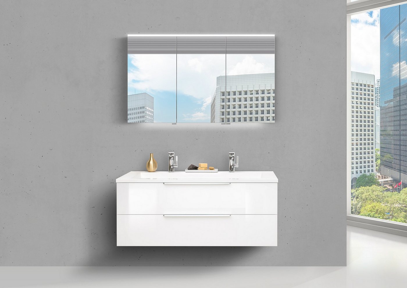 Intarbad Badmöbel-Set Doppelwaschtisch 120 cm Badmöbel Set Cubo, Spiegelschrank Multi Led Intarbad Badmöbel-Set Doppelwaschtisch 120 cm Badmöbel Set Cubo, Spiegelschrank Multi Led von Intarbad