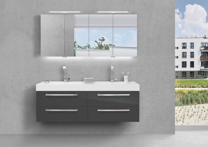 Intarbad Badmöbel-Set Doppelwaschtisch 160 cm Badmöbel mit Unterschrank, Spiegelschrank Grau Intarbad Badmöbel-Set Doppelwaschtisch 160 cm Badmöbel mit Unterschrank, Spiegelschrank Grau von Intarbad