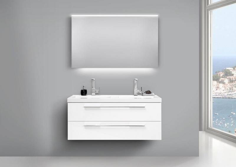 Intarbad Badmöbel-Set Doppelwaschtisch Badmöbel Set Weiss und LED Lichtspiegel Weiß Intarbad Badmöbel-Set Doppelwaschtisch Badmöbel Set Weiss und LED Lichtspiegel Weiß von Intarbad