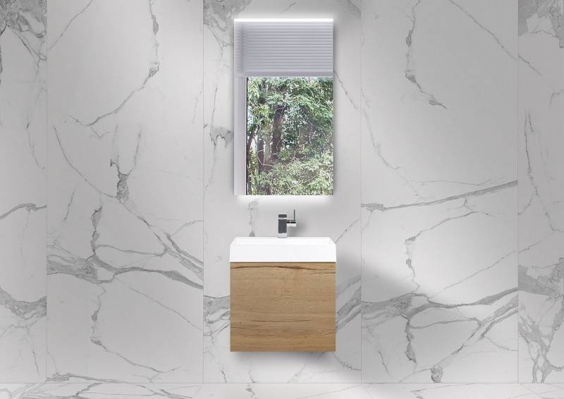 Intarbad Badmöbel-Set Gäste Badmöbel Set Bella.Mini grifflos, Waschtisch 50x36 cm, LED von Intarbad