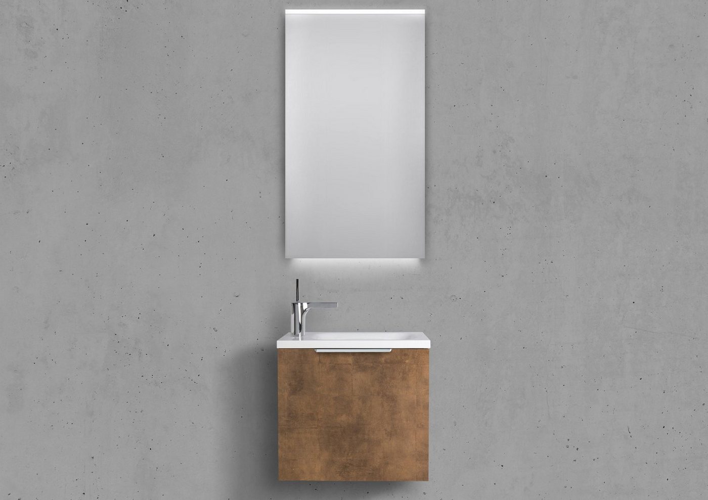 Intarbad Badmöbel-Set Gäste Badmöbel Set Rimini, Gäste WC, mit Lichtspiegel LED Halifax von Intarbad