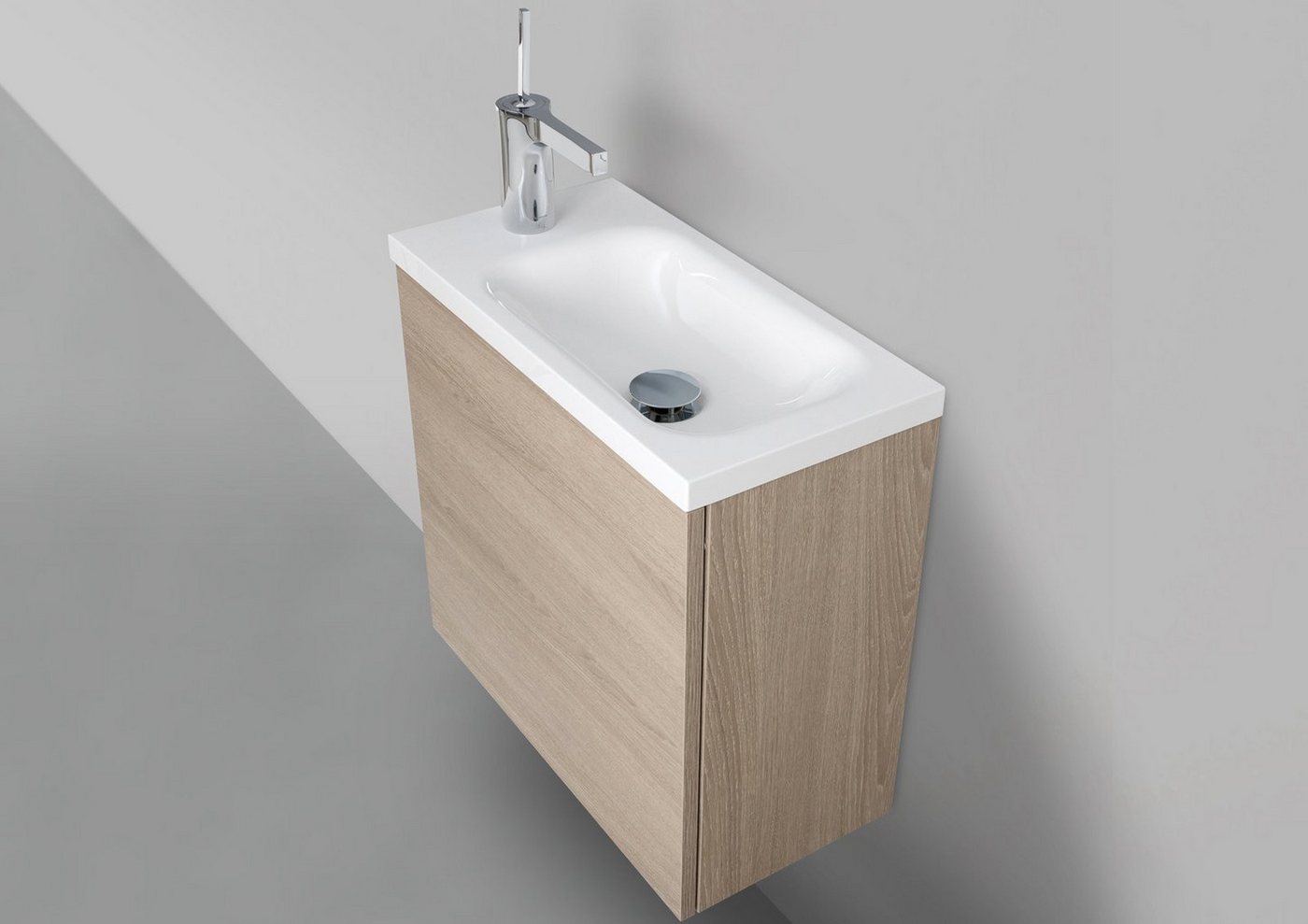 Intarbad Badmöbel-Set Gäste WC Badmöbel Rimini, Gäste Waschplatz 50 cm Weiß Hochglanz Lack von Intarbad