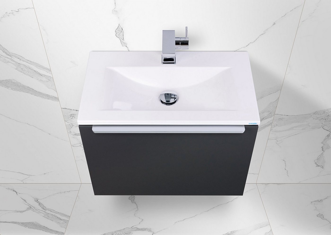 Intarbad Badmöbel-Set Gäste WC Badmöbel Slide 60 cm, Unterschrank mit Waschtisch 60x35 cm von Intarbad