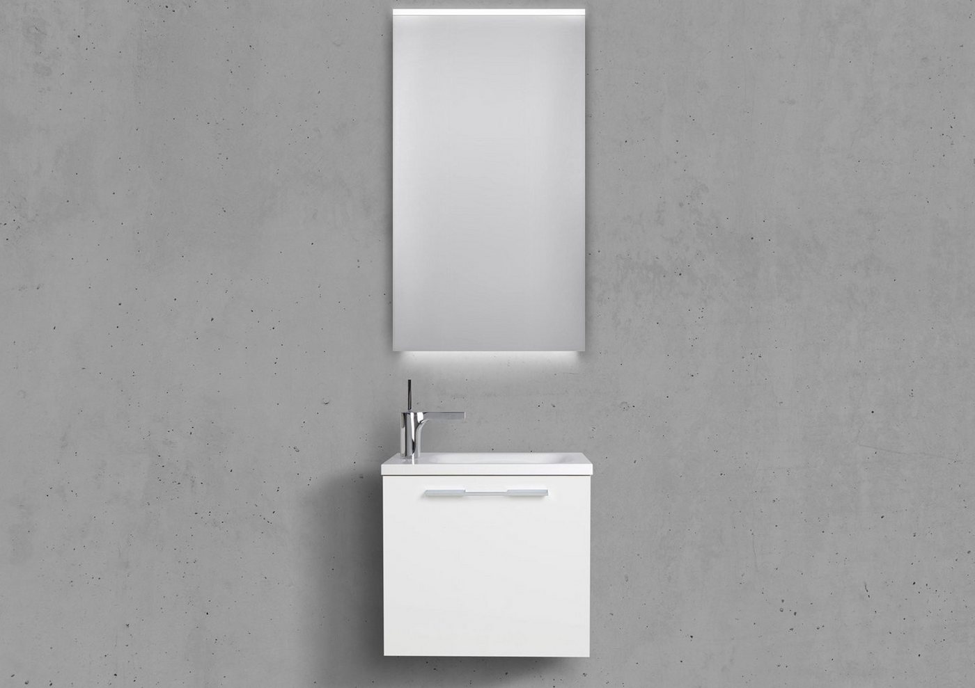 Intarbad Badmöbel-Set Gäste Badmöbel Set Rimini, mit LED Lichtspiegel, weiß HG Grau Matt Intarbad Badmöbel-Set Gäste Badmöbel Set Rimini, mit LED Lichtspiegel, weiß HG Grau Matt von Intarbad