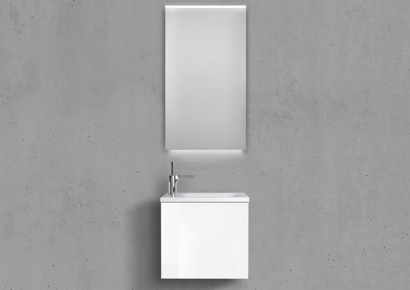 Intarbad Badmöbel-Set Gäste Badmöbel Set, Waschtisch 50x25cm, Design Spiegel LED Weiß Matt Intarbad Badmöbel-Set Gäste Badmöbel Set, Waschtisch 50x25cm, Design Spiegel LED Weiß Matt von Intarbad