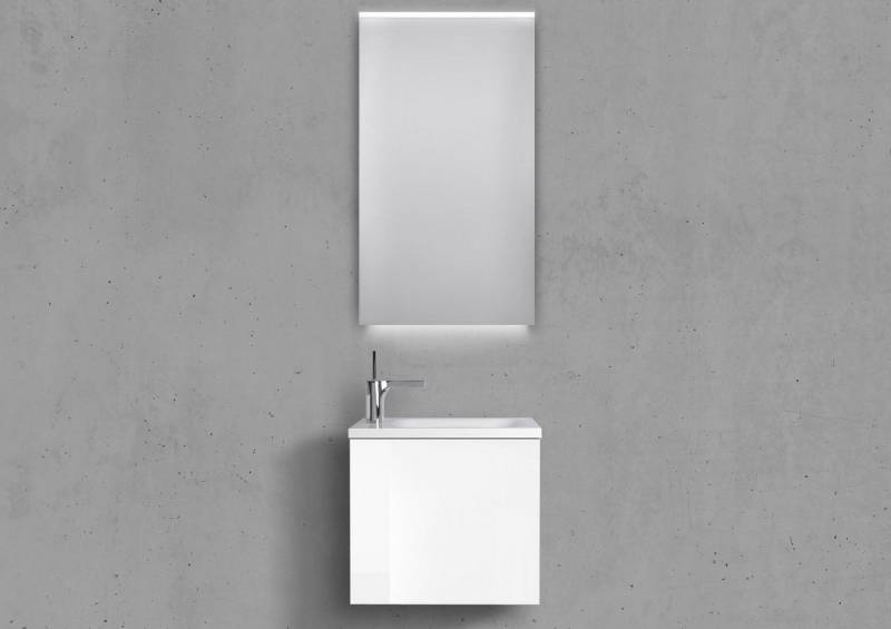 Intarbad Badmöbel-Set Gäste Badmöbel Set, Waschtisch 50x25cm, Design Spiegel LED Weiß Matt von Intarbad