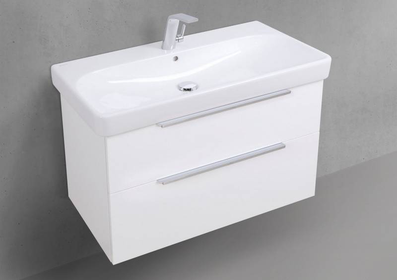 Intarbad Badmöbel-Set Geberit Smyle Square Waschtisch 90 cm mit Unterschrank, Badmöbel Shape von Intarbad