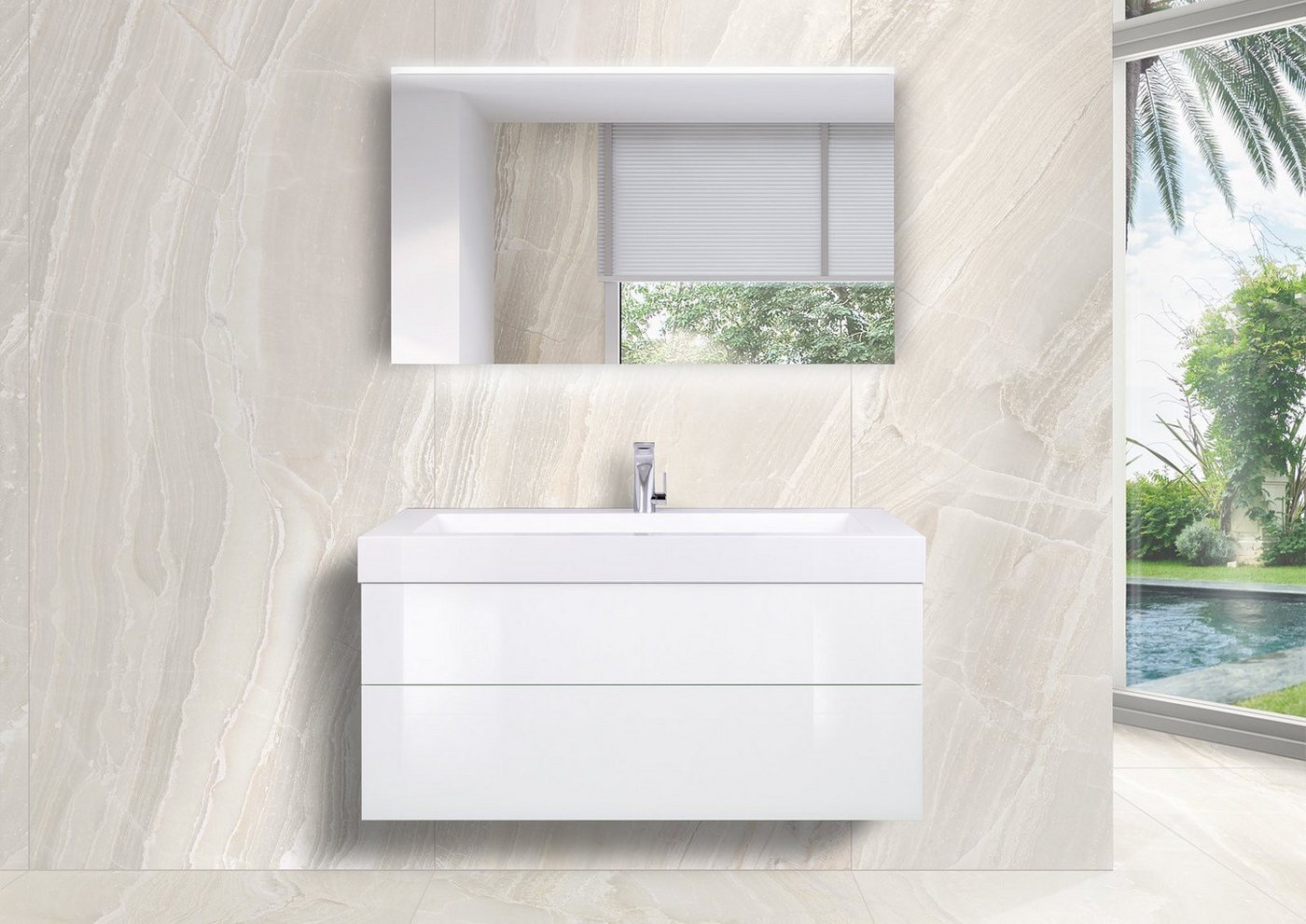 Intarbad Badmöbel-Set Intarbad LIGNUM Badmöbel 120 cm Waschtisch Evermite mit LED von Intarbad