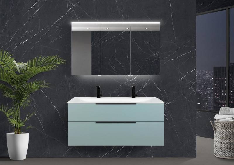 Intarbad Badmöbel-Set Saphir - Badmöbelset 120 cm mit Glaswaschbecken (Doppel) Optiwhite von Intarbad