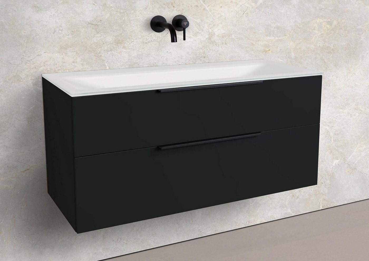 Intarbad Badmöbel-Set Saphir - Badmöbelset 120 cm mit Glaswaschbecken (Einzel) Optiwhite und von Intarbad
