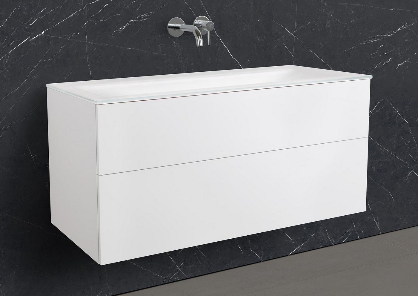 Intarbad Badmöbel-Set Saphir - Badmöbelset 120 cm mit Glaswaschbecken (Einzel) Optiwhite und von Intarbad