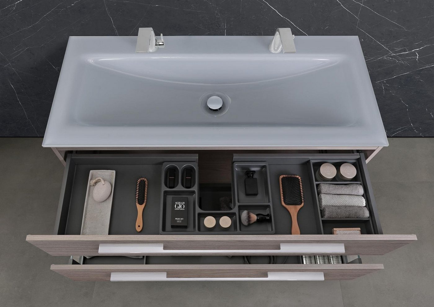 Intarbad Badmöbel-Set Saphir - Badmöbelset 120 cm mit Glaswaschtisch (Doppel) Optiwhite und von Intarbad