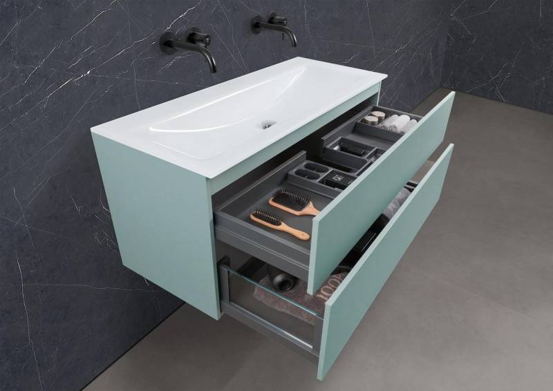 Intarbad Badmöbel-Set Saphir - Badmöbelset 120 cm mit Glaswaschtisch (Doppel) Optiwhite und von Intarbad