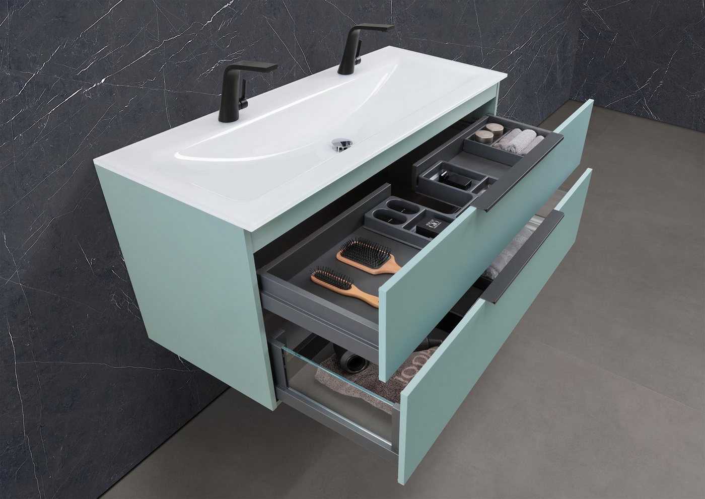Intarbad Badmöbel-Set Saphir - Badmöbelset 120 cm mit Glaswaschtisch (Doppel) Optiwhite und von Intarbad