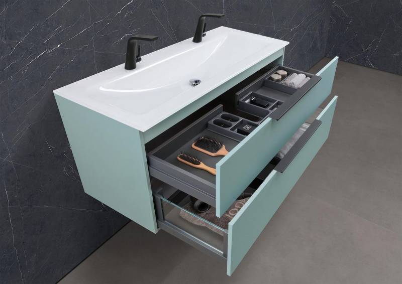 Intarbad Badmöbel-Set Saphir - Badmöbelset 120 cm mit Glaswaschtisch (Doppel) Optiwhite und von Intarbad