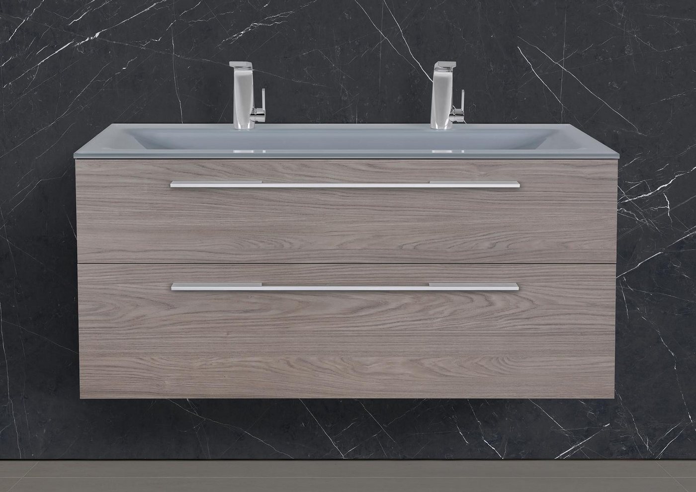 Intarbad Badmöbel-Set Saphir - Badmöbelset 120 cm mit Glaswaschtisch (Doppel) Optiwhite und von Intarbad