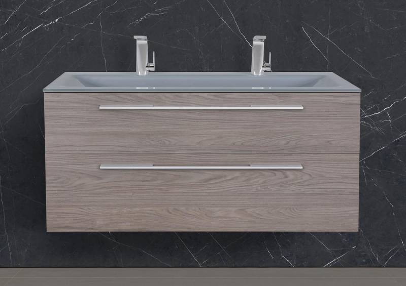 Intarbad Badmöbel-Set Saphir - Badmöbelset 120 cm mit Glaswaschtisch (Doppel) Optiwhite und von Intarbad