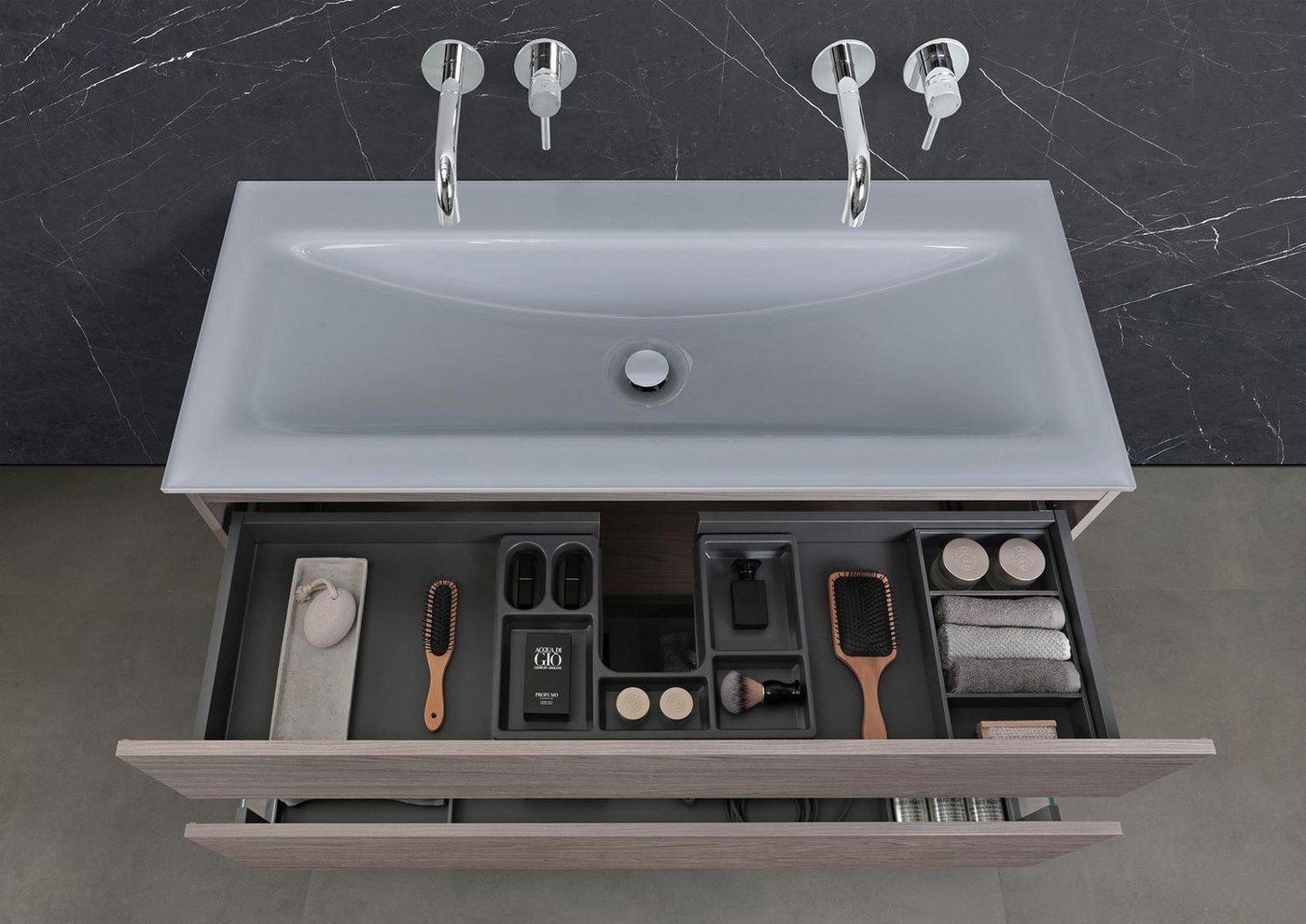 Intarbad Badmöbel-Set Saphir - Badmöbelset 120 cm mit Glaswaschtisch (Doppel) Optiwhite und von Intarbad